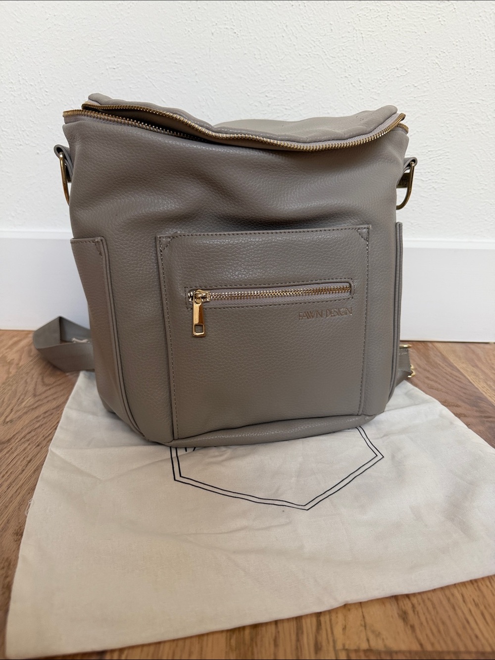 Fawn Design Taupe Leather Zip-Top Backpack